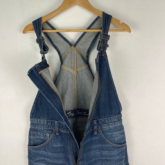 Free People Sunkissed Denim Short Overalls Zipper Front Women's 10 Shortalls - Picture 8 of 13